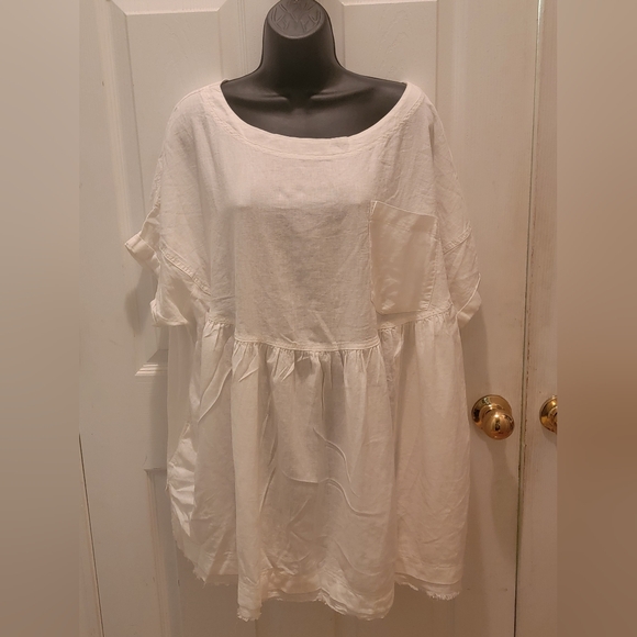 NWT We The Free Oversized White Babydoll Tunic Top with Frayed Hem - Size Large - Picture 4 of 11